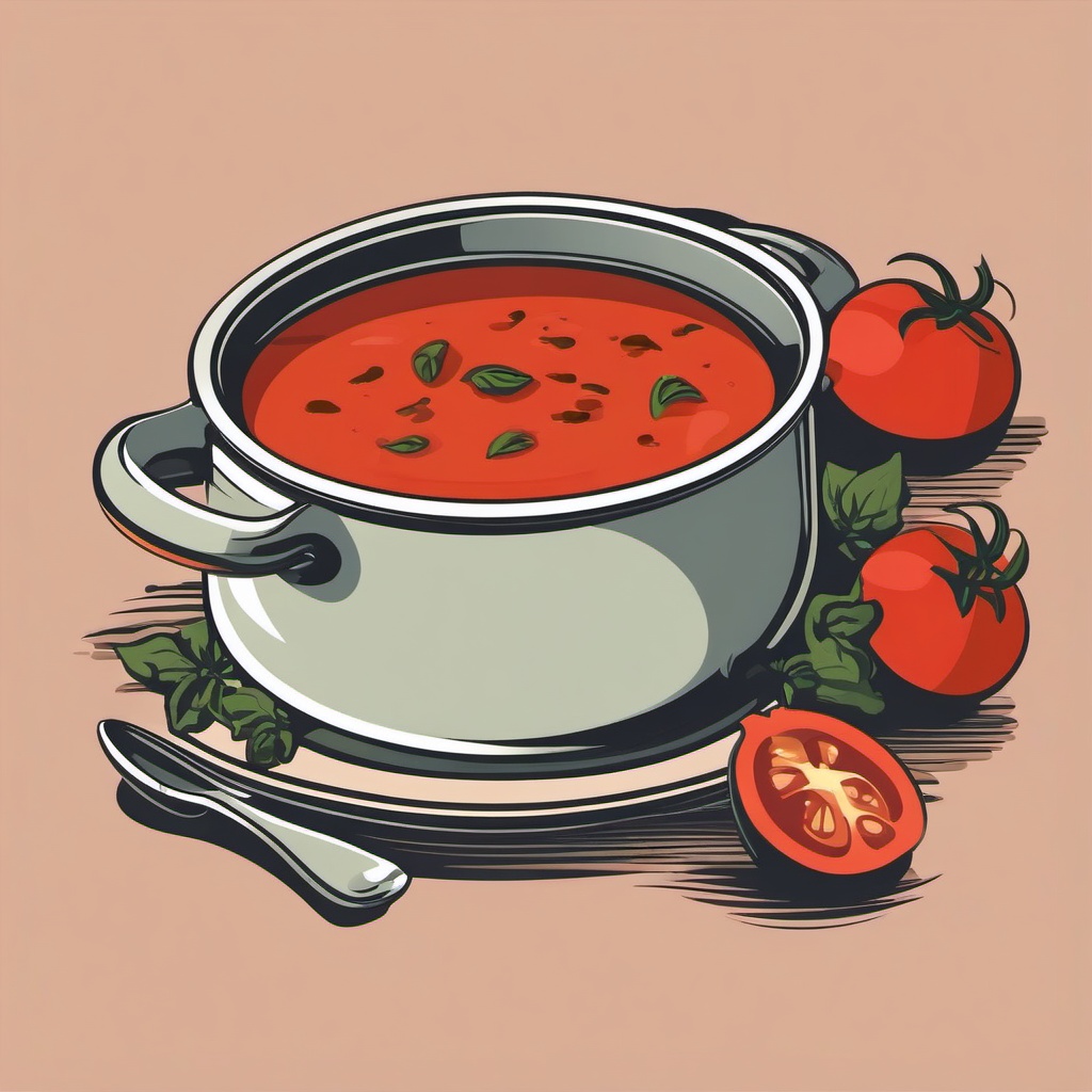 Tomato Soup Pot Clipart - A pot of hot and hearty tomato soup.  color vector clipart, minimal style