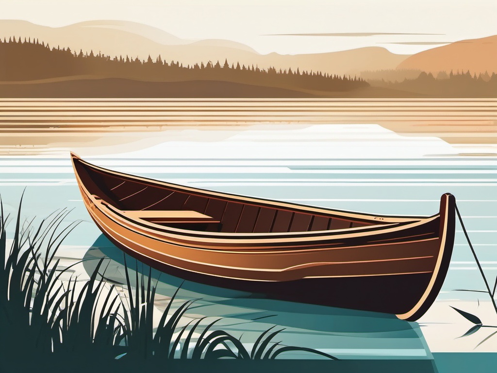 Rowboat Clipart - A wooden rowboat for peaceful lake rides.  color vector clipart, minimal style