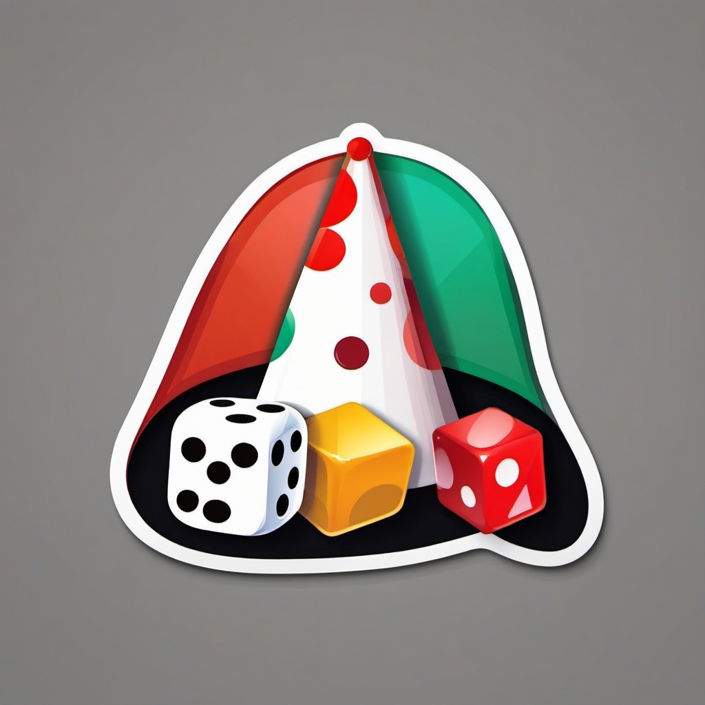 Game Dice and Party Hat Emoji Sticker - Festive gaming, , sticker vector art, minimalist design