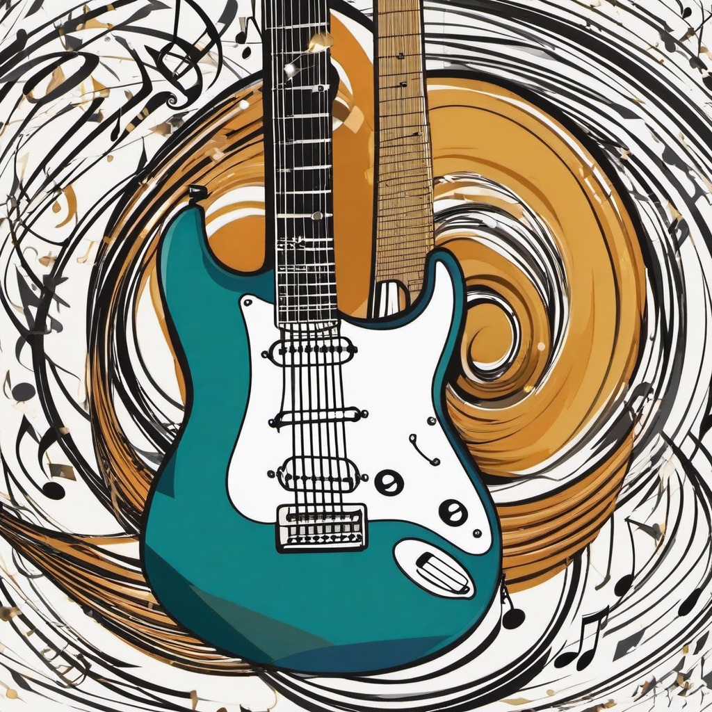 Guitar clipart - guitar with musical notes around it  