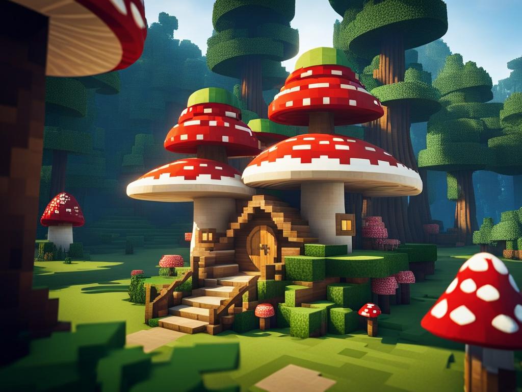 whimsical mushroom house in a magical forest - minecraft house ideas minecraft block style