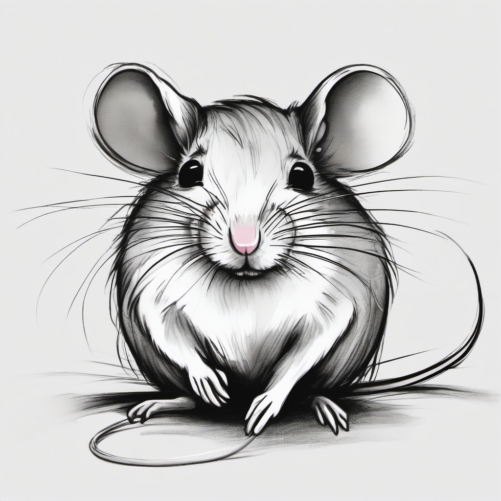 sketch of a mouse  minimal rough sketch scribbles,doodles,black and white