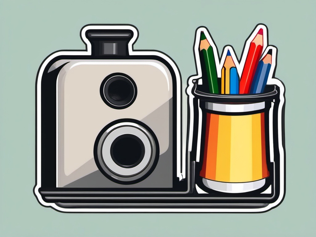 Pencil and Sharpener Sticker - Pencil next to a pencil sharpener, ,vector color sticker art,minimal