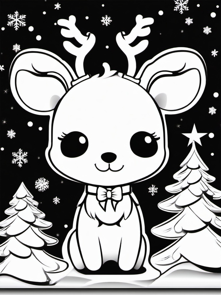 Kawaii Cute Christmas Coloring Pages  outling,coloring pages,black and whit