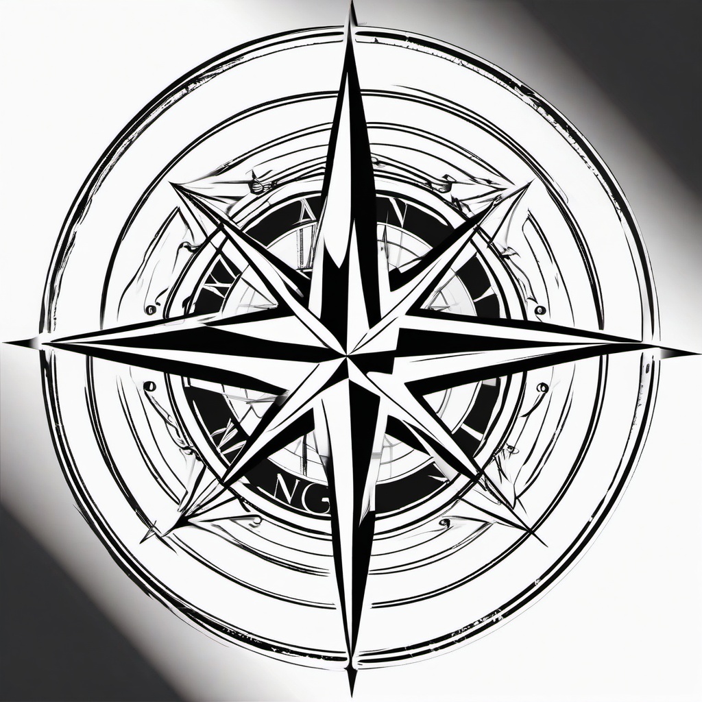 Compass North Star Tattoo - Compass design featuring the North Star.  simple vector tattoo,minimalist,white background