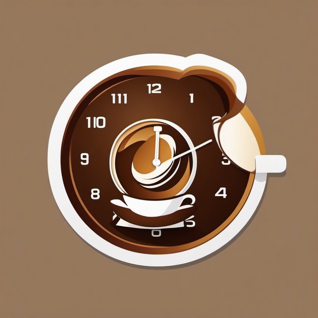 Coffee Break Sticker - Coffee cup with a clock indicating break time, ,vector color sticker art,minimal