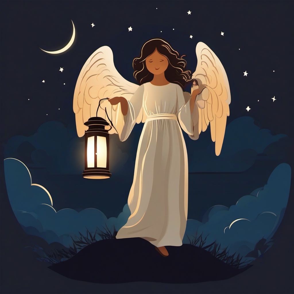 Angel clipart - angel holding a lantern in the night  color,minimalist,vector clipart