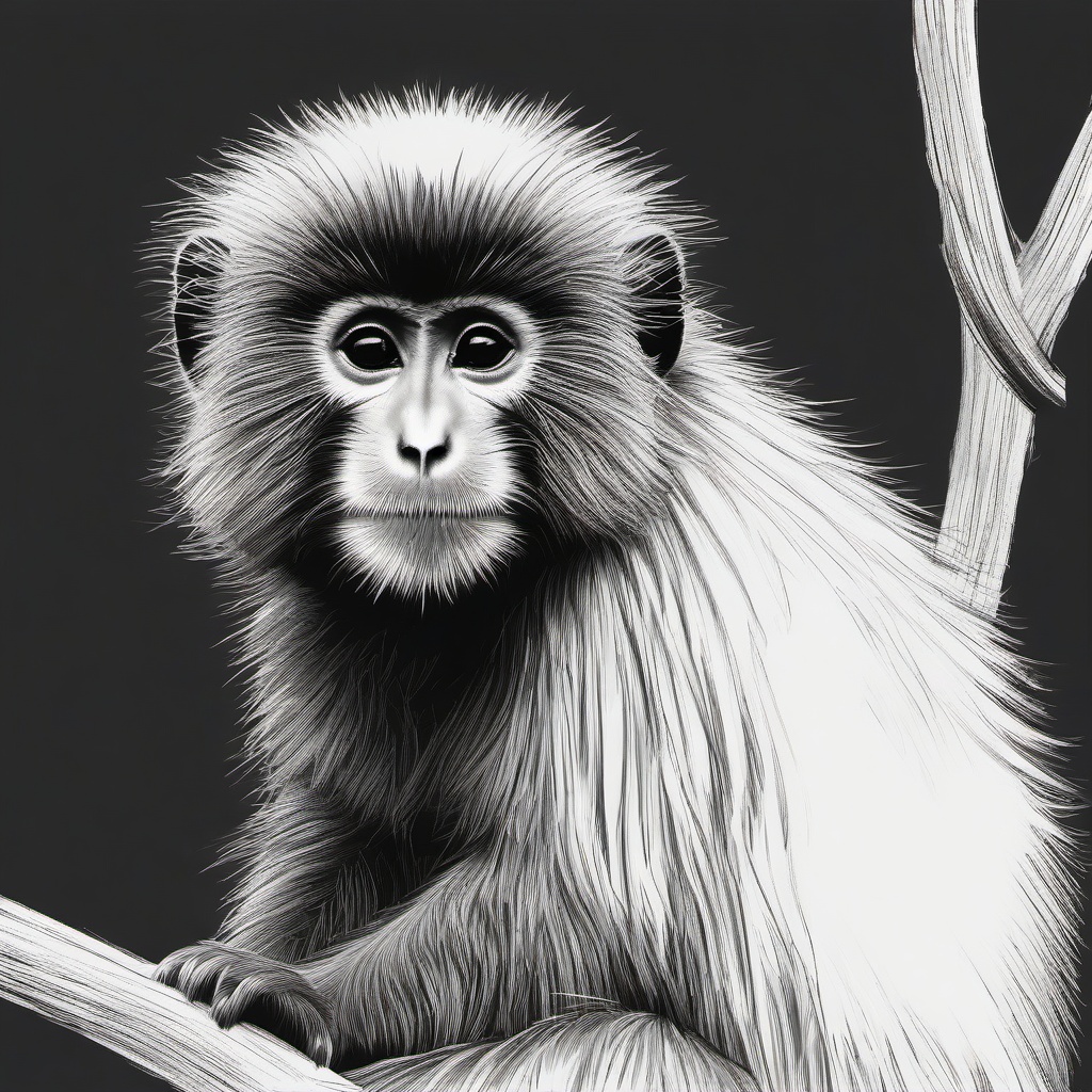 drawing of a titi monkey  minimal rough sketch scribbles,doodles,black and white