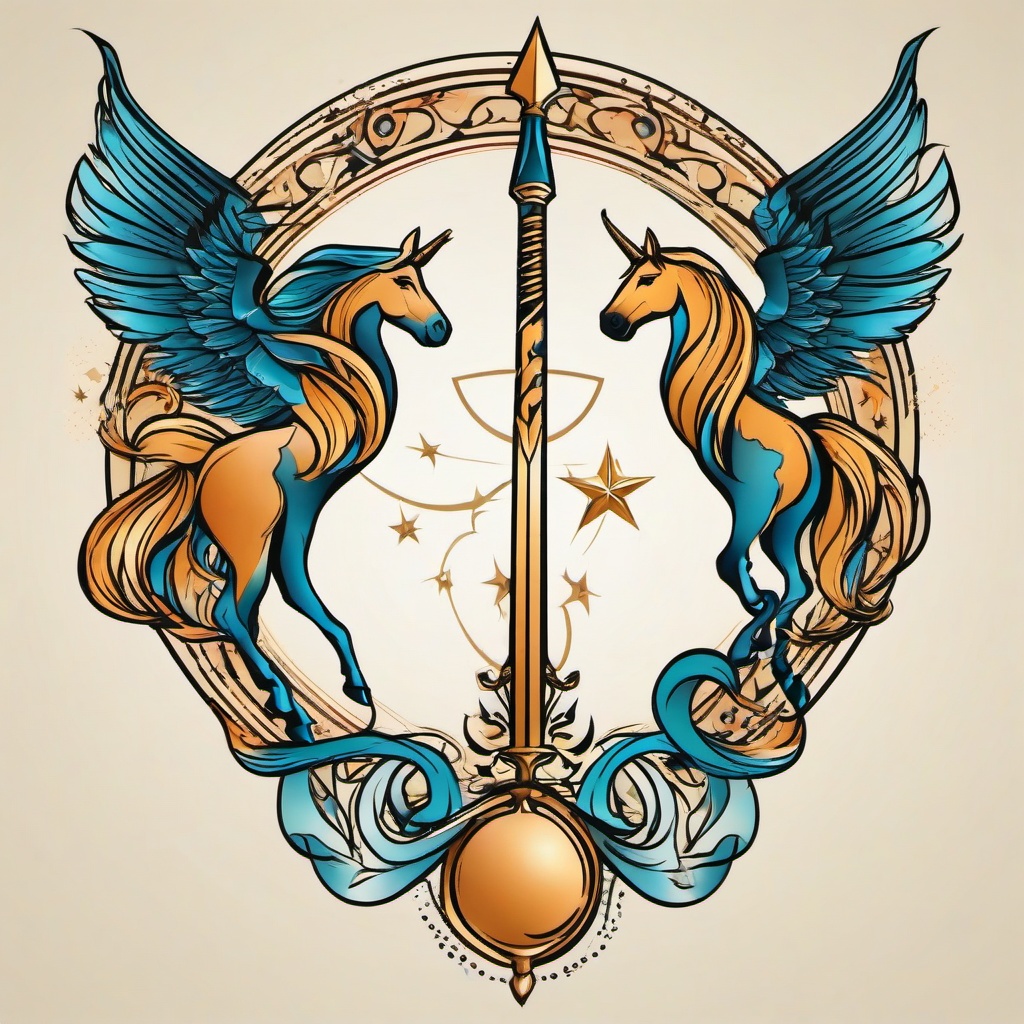 sagittarius and virgo tattoo  simple vector color tattoo