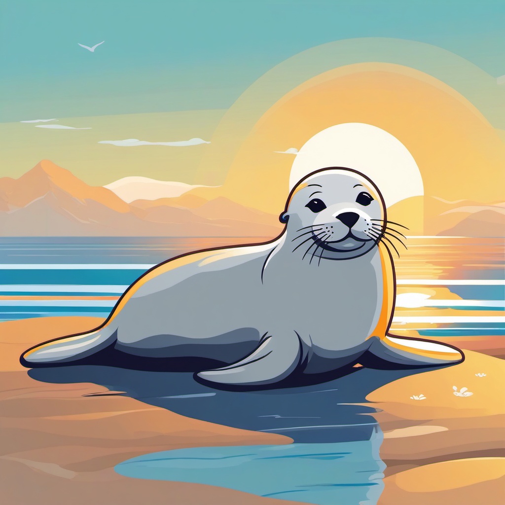 Seal Clip Art - A cute seal sunbathing on the shore,  color vector clipart, minimal style