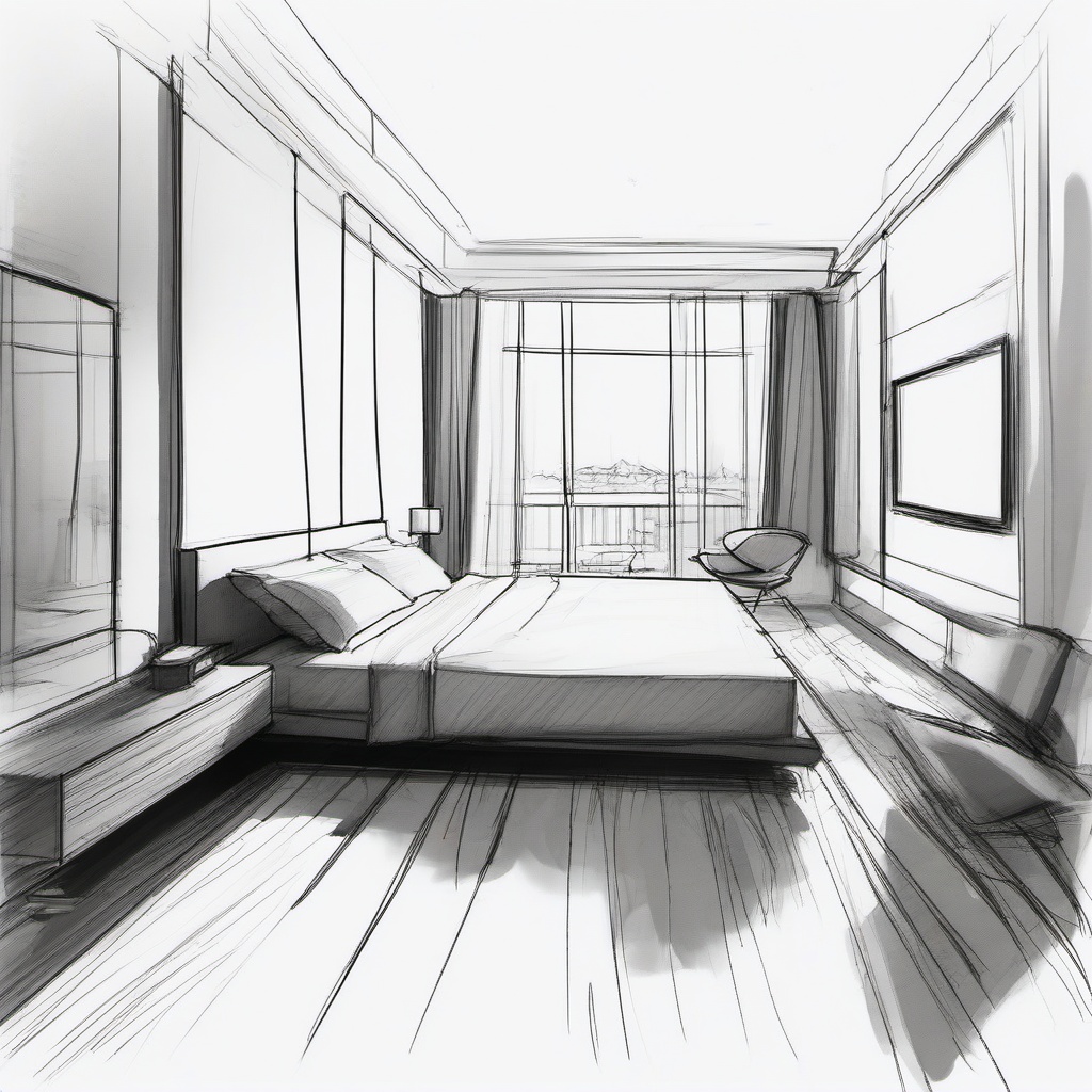 sketch of bedroom  minimal rough sketch scribbles,doodles,black and white