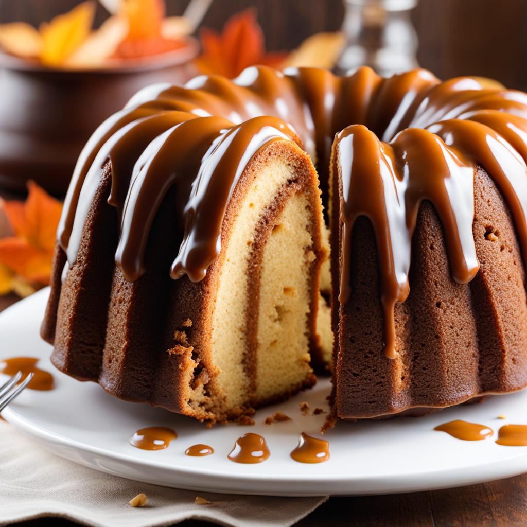 butterscotch bundt cake with a caramel drizzle, indulged at a fall festival. 