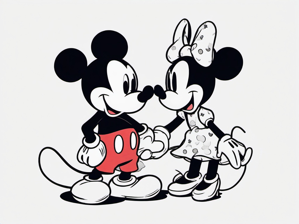 drawing of Mickey Mouse with Minnie Mouse  minimal rough sketch scribbles,doodles,black and white