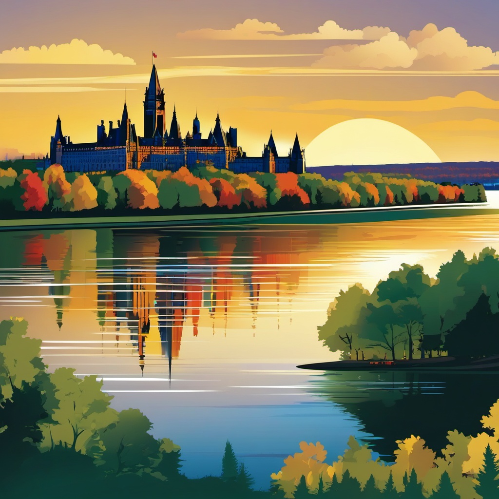 Ottawa clipart - Parliament Hill and Ottawa River,  color clipart, vector art