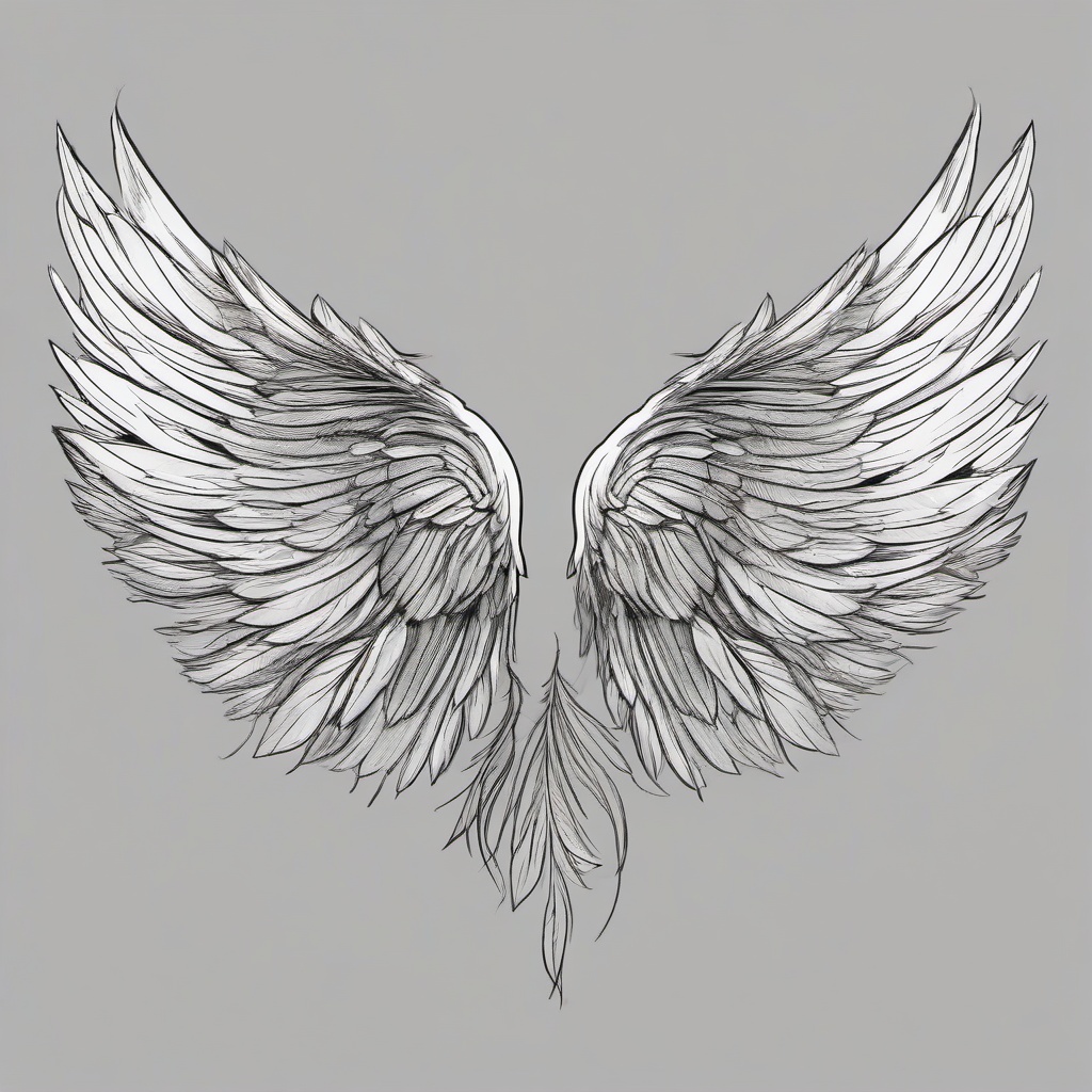 drawing of angel wings with feathers  minimal rough sketch scribbles,doodles,black and white