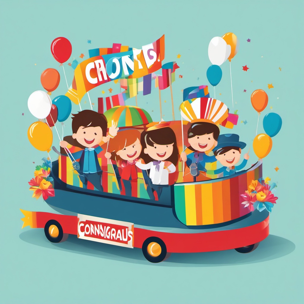 Congrats clipart - parade float with a big congratulations sign  color,minimalist,vector clipart