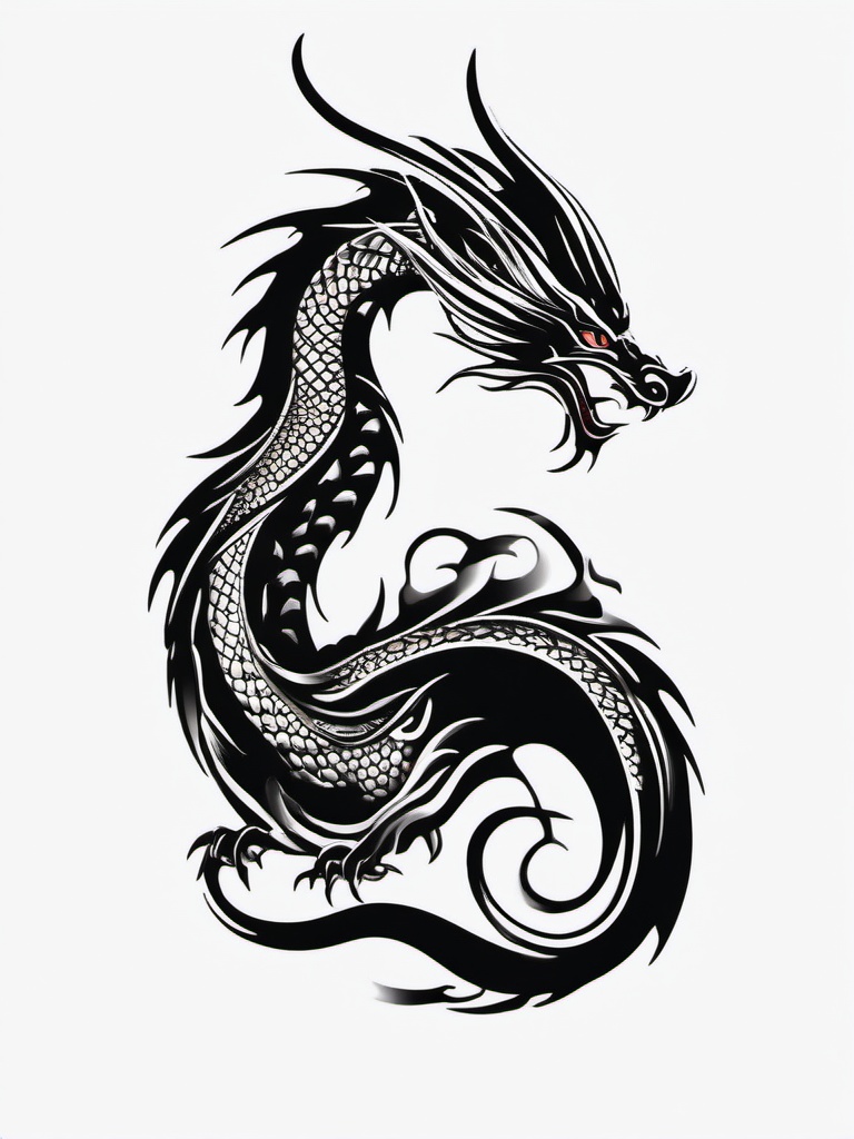 Elegant Dragon Tattoo - Stylish and sophisticated dragon tattoo design.  simple color tattoo,minimalist,white background