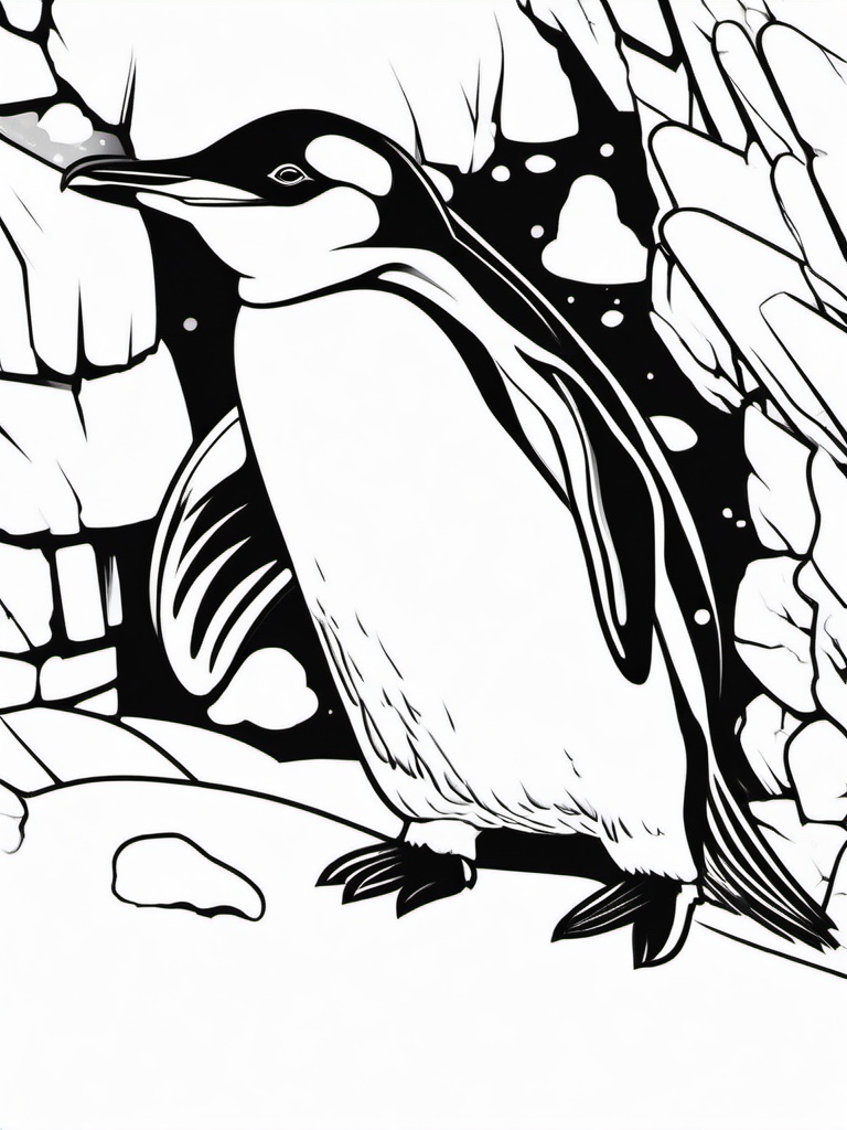 Penguin Coloring Pages - Penguin peeking out from a snow cave  simple coloring pages