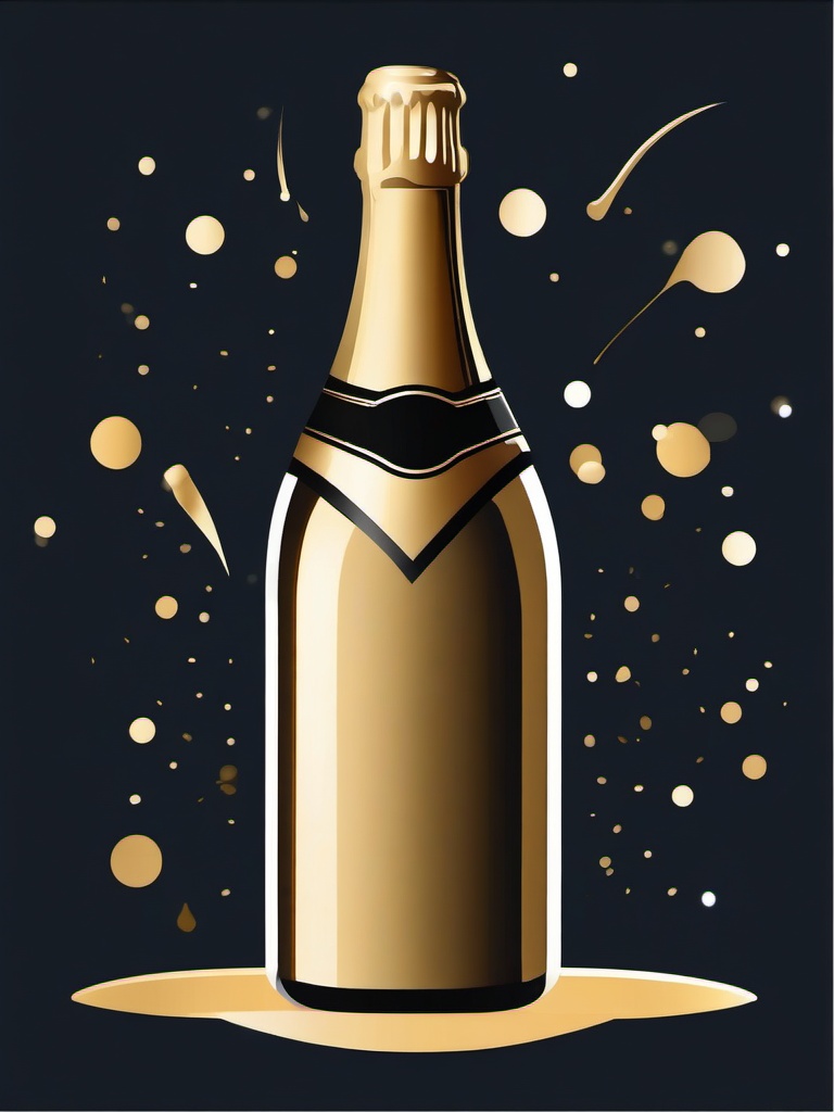 Celebration clipart - champagne bottle popping at midnight  color,minimalist,vector clipart