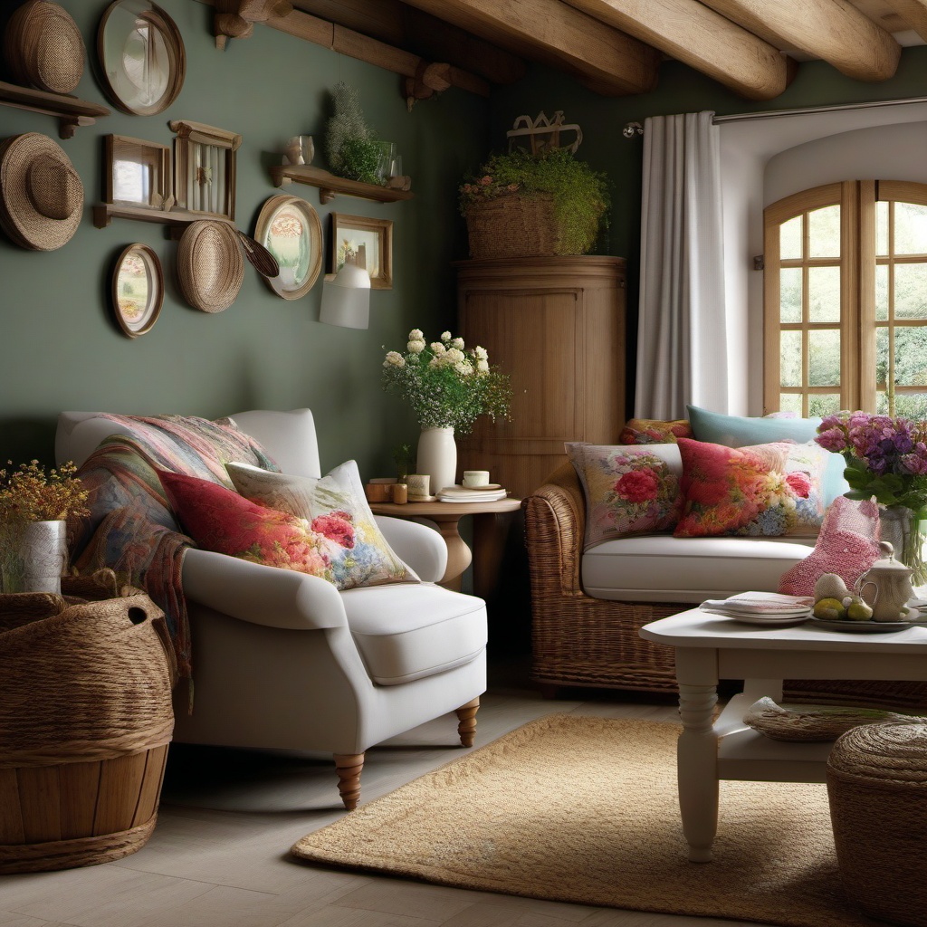 Country Cottage Comfort - Embrace the coziness of a country cottage in your living room. , living room decor ideas, multicoloured, photo realistic, hyper detail, high resolution,