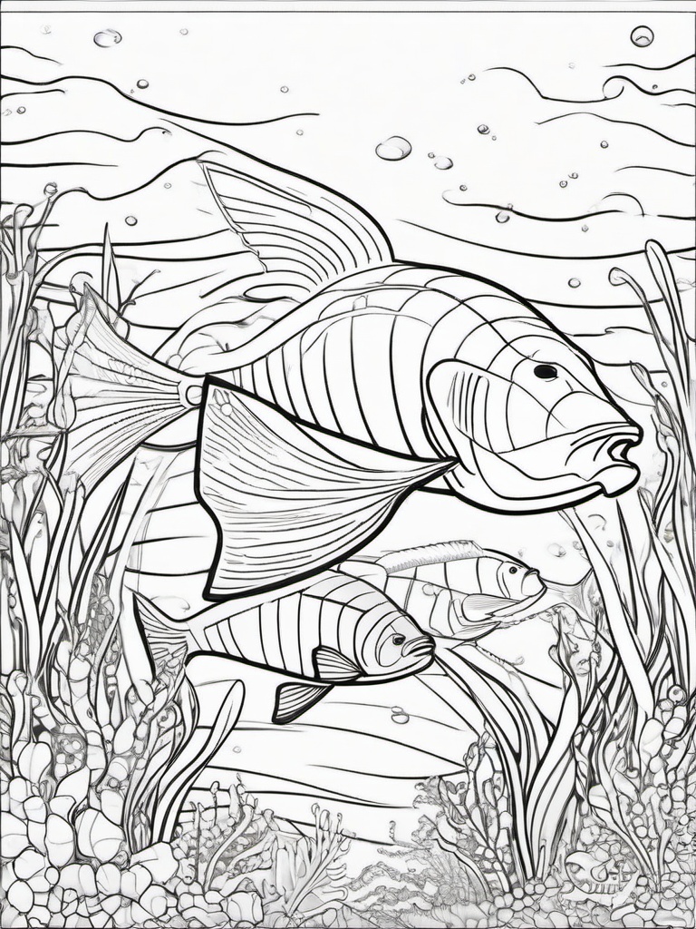 Ocean Sunfish Coloring Pages - Large Flat Ocean Fish  black outline printable sheet, coloring page