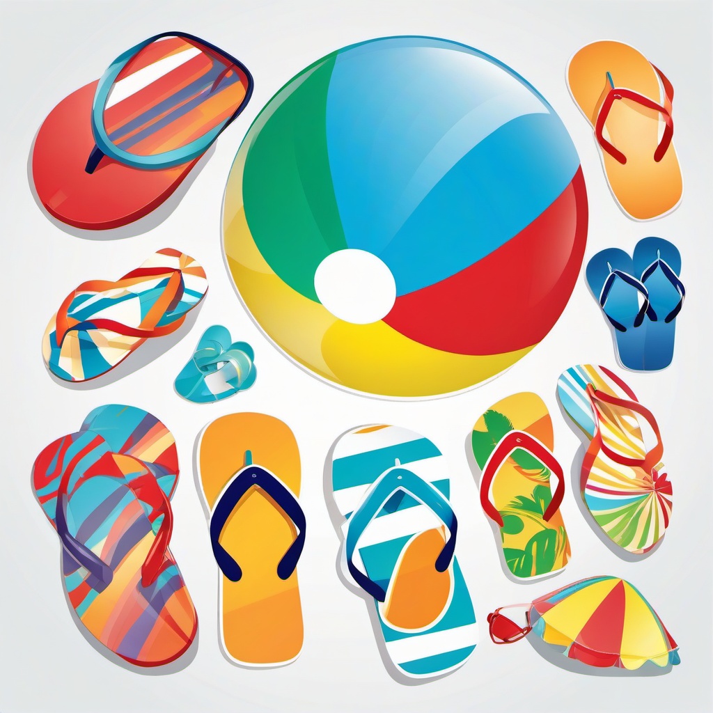 Beach ball with flip flops clipart.  vector style illustration, white background