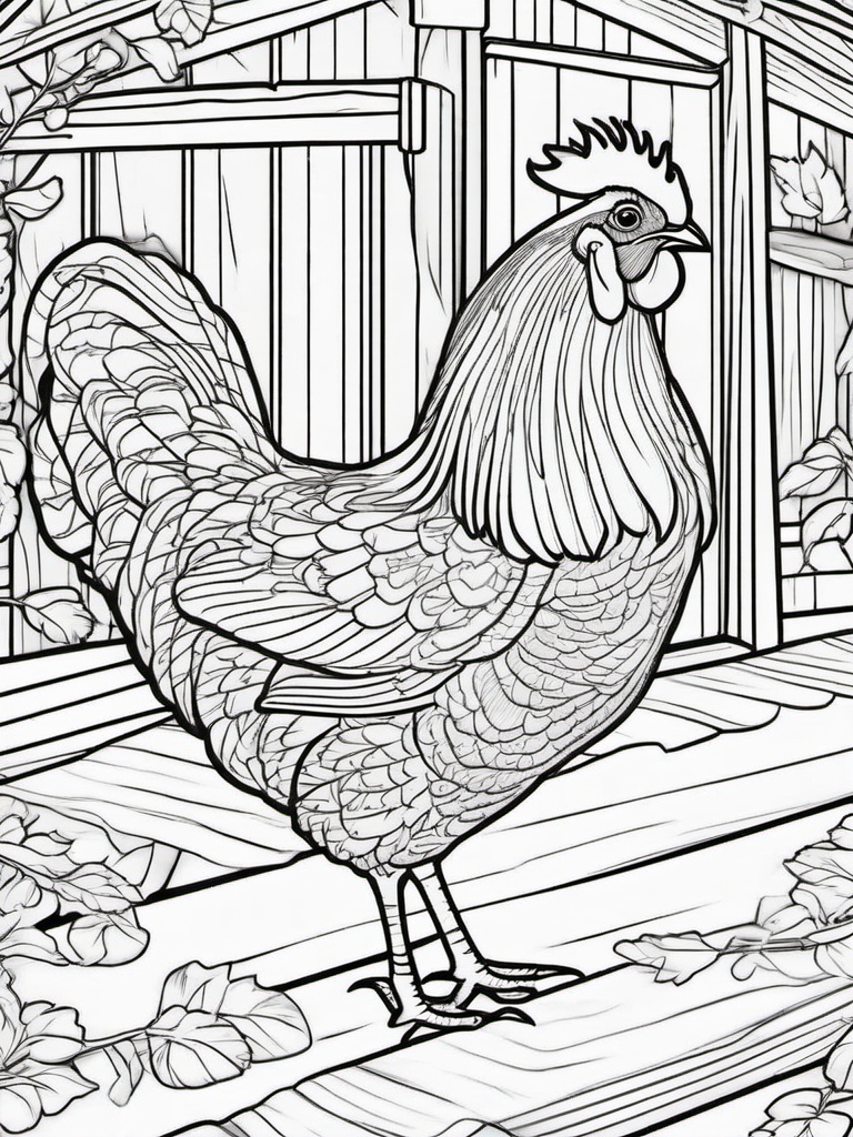 Chicken Coloring Page - Clucking Barn Bird  black outline printable coloring page