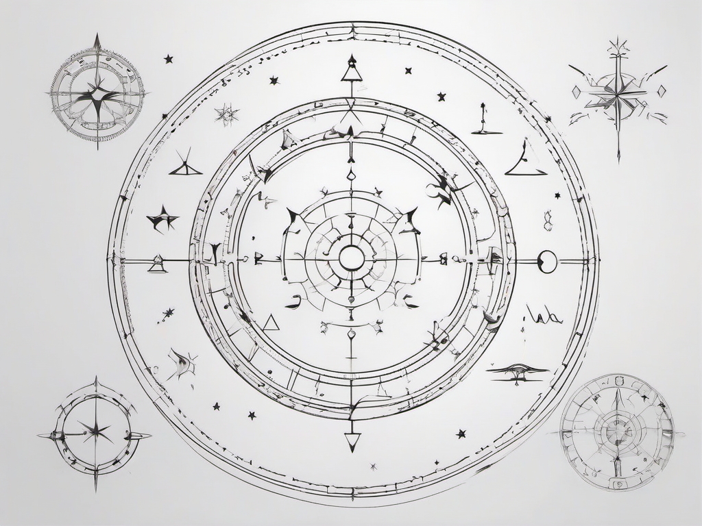 Zodiac Constellations - Align with the stars and explore your destiny through the zodiac constellations in a tattoo.  outline color tattoo,minimal,white background