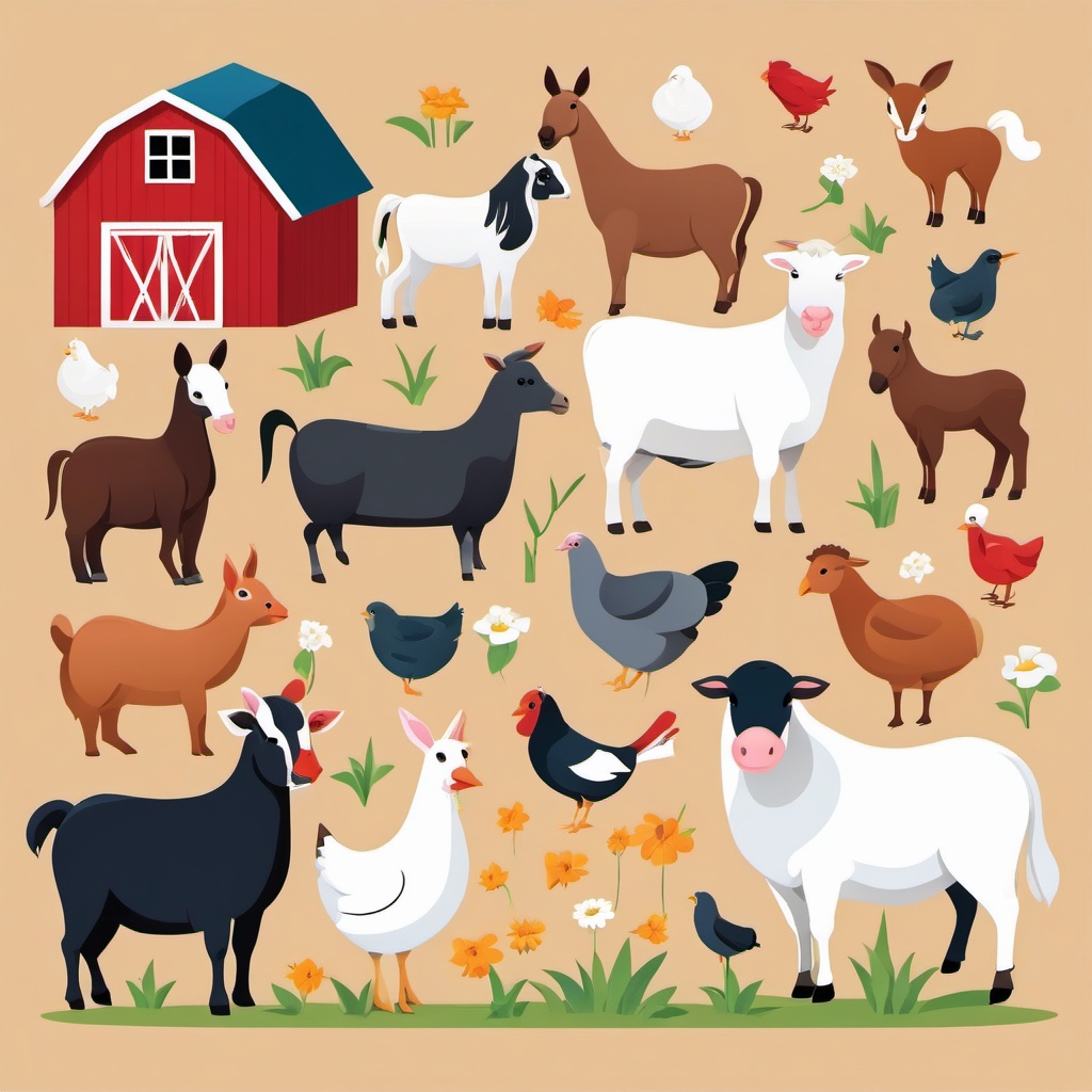 Farm Animal Harmony clipart - Farm animals living in harmony, ,vector color clipart,minimal