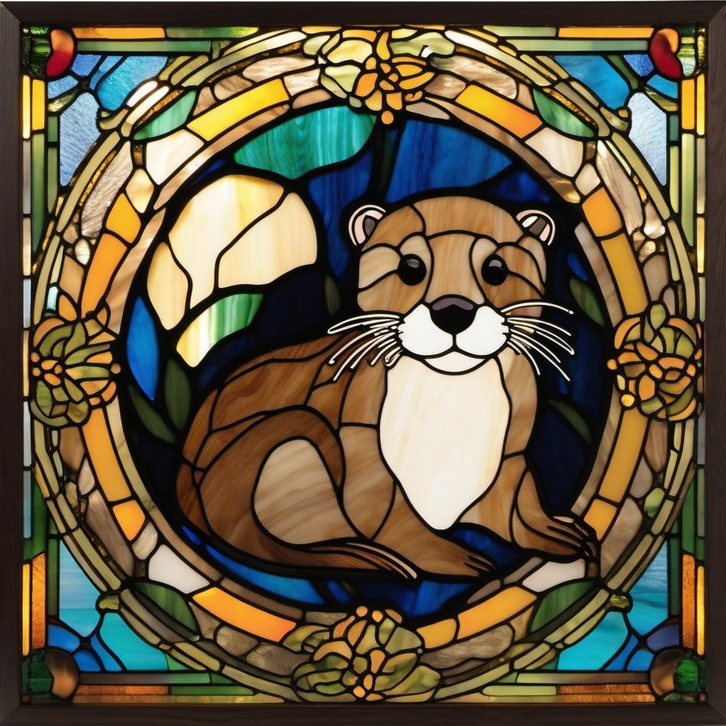 Otter Stained Glass - Capture the adorable nature of otters with stained glass art, featuring these playful creatures in vibrant and lively designs.  