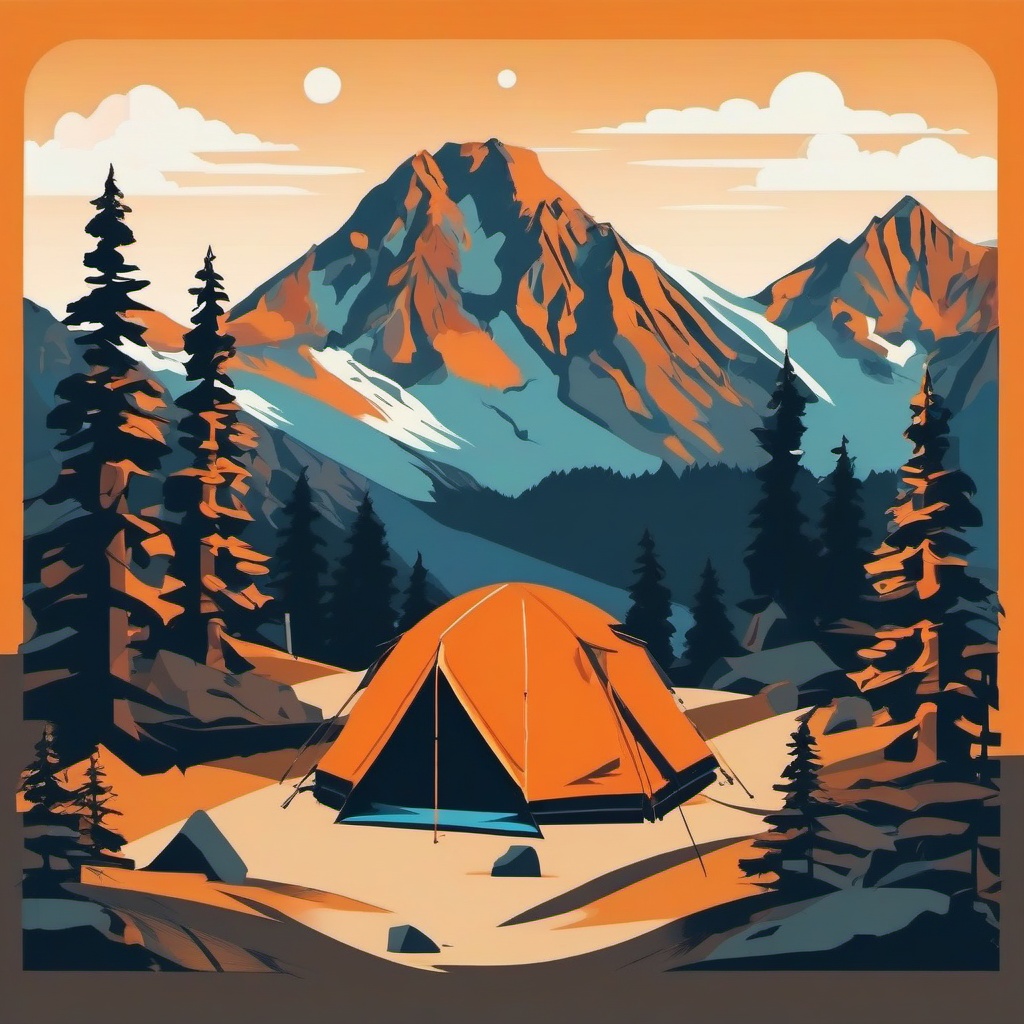 Mountain Climbing Base Camp Clipart - A mountain climbing base camp.  color vector clipart, minimal style