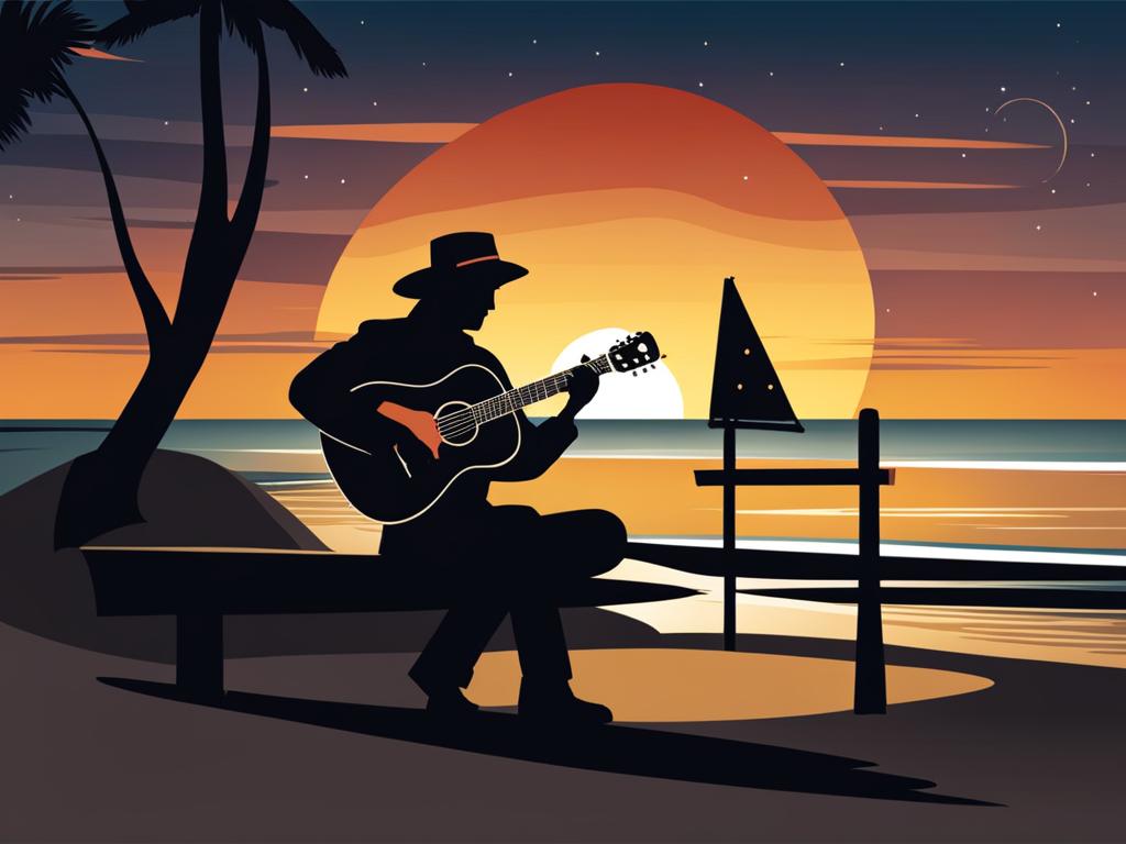 guitar clipart: strumming soulful tunes by a beach bonfire. 