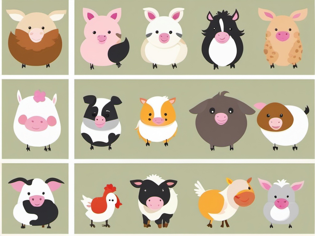 Farm Animal Duos clipart - Cute farm animal duos, ,vector color clipart,minimal