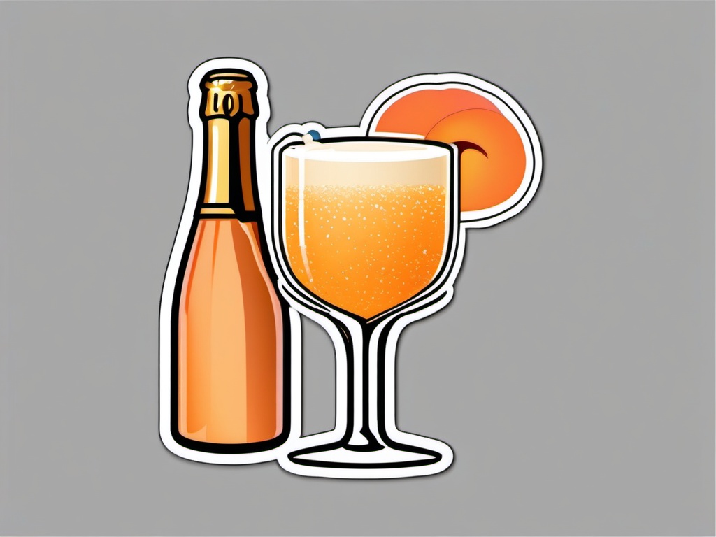 Peach Bellini Bliss sticker- Prosecco and peach purée unite in a flute, offering a bubbly and peachy celebration., , color sticker vector art