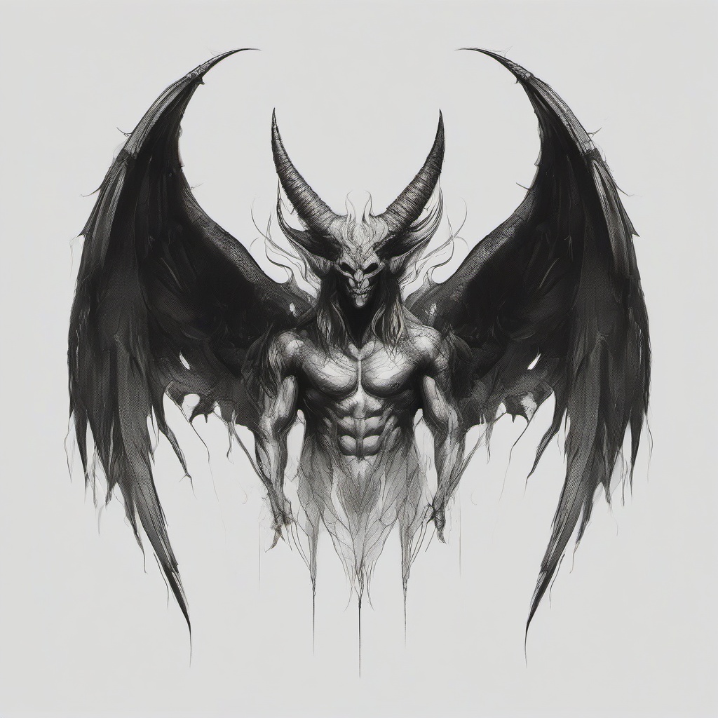 drawing of a demon with wings  minimal rough sketch scribbles,doodles,black and white