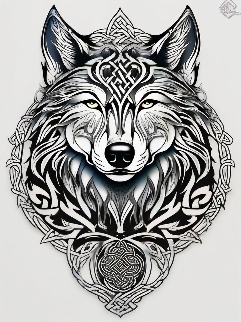 Wolf Tattoo Celtic,wolf design infused with the intricate and mesmerizing art of the Celts. , color tattoo design, white clean background