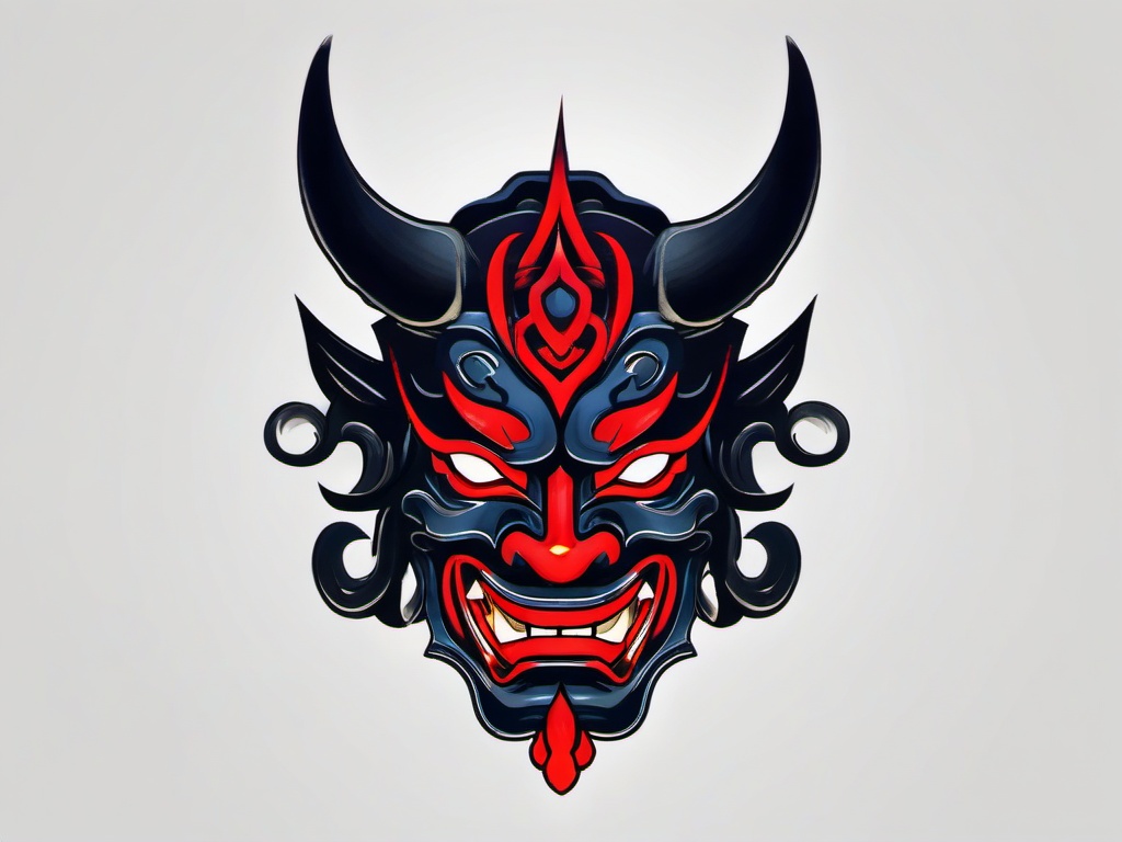 oni mask tattoo small  simple color tattoo,white background,minimal