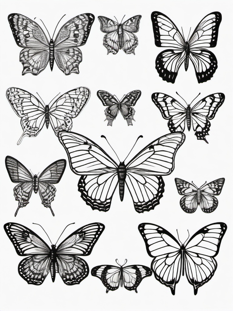 Vintage Butterfly Coloring Pages - Classic Illustrations of Butterflies  minimal black outline printable sheet, coloring page