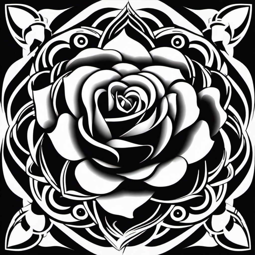 Black Tribal Rose-Capturing a blend of tradition and tribal artistry with a black tribal rose tattoo, expressing uniqueness and cultural influence.  simple vector color tattoo