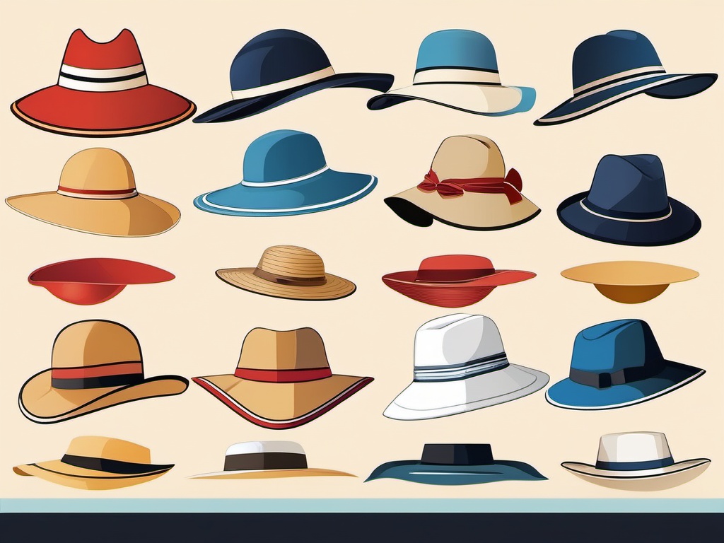 Sun Hat Clipart - Stylish sun hat ready for a day at the beach.  color clipart, minimalist, vector art, 