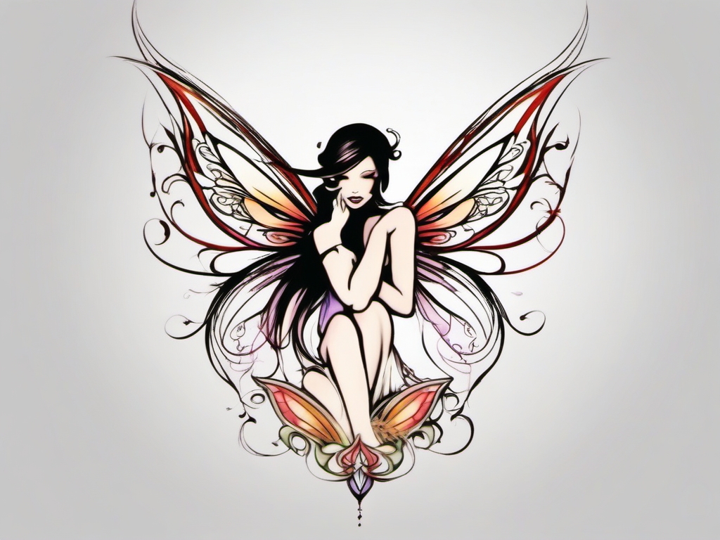 easy fairy tattoos  simple color tattoo style,white background