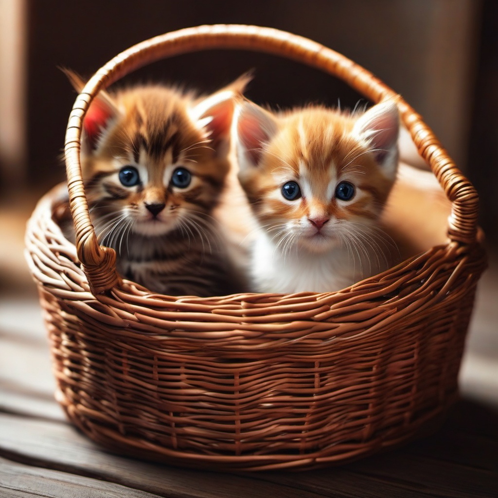 Cute Wallpapers - Adorable Kittens in a Cozy Basket wallpaper splash art, vibrant colors, intricate patterns