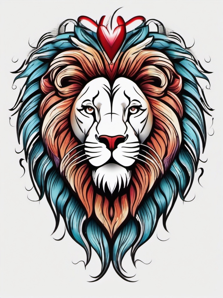 Heart of a lion tattoo, Tattoos that symbolize strength and courage with the heart of a lion. , color tattoo designs, white clean background