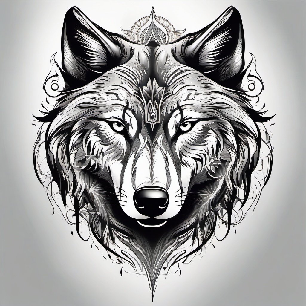 Tattoo Arm Wolf,wolf-themed tattoo designed to adorn the arm, mark of strength and courage. , color tattoo design, white clean background