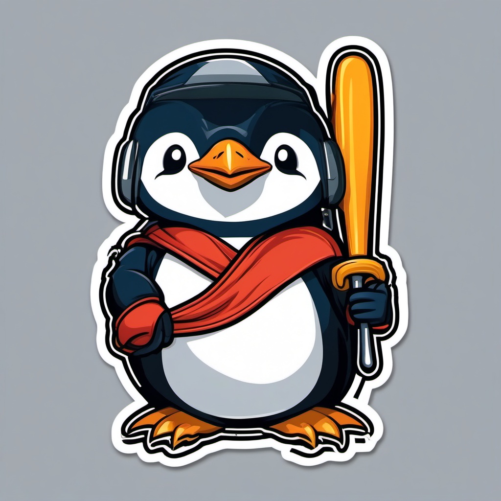 Penguin Baseball Player Sticker - A determined penguin geared up as a baseball player, ready for a home run. ,vector color sticker art,minimal