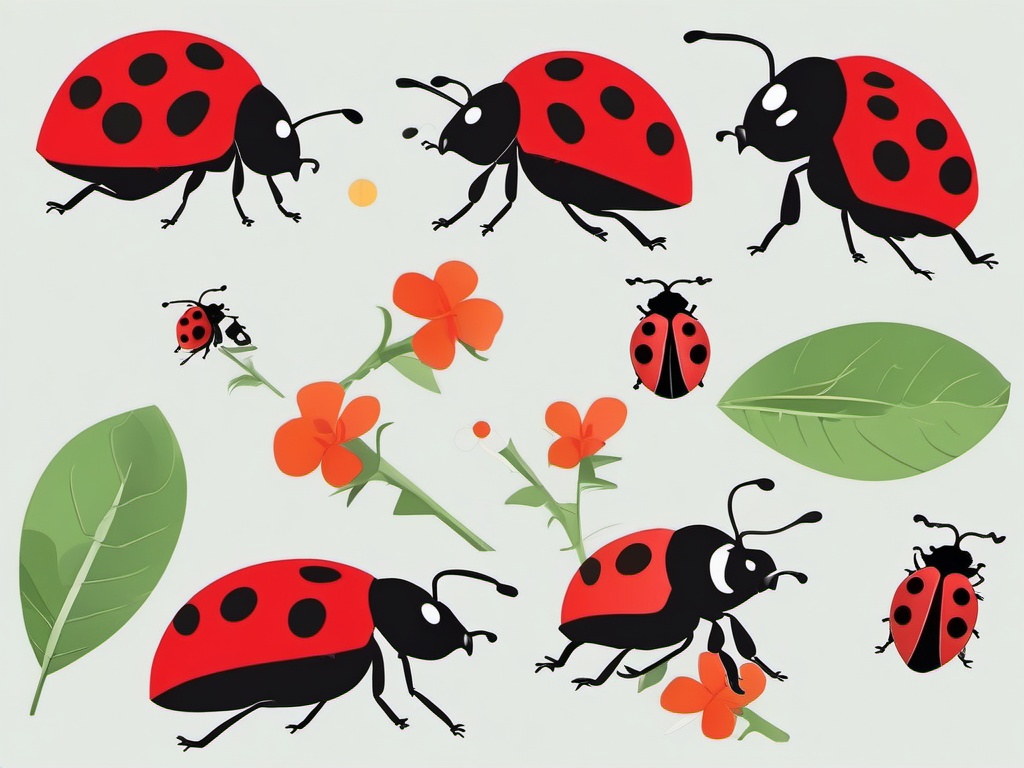 Playing with Ladybugs clipart - Interacting with ladybugs, ,vector color clipart,minimal