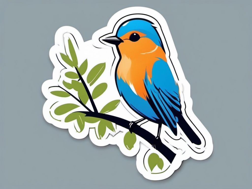 Bluebird Sticker - A charming bluebird perched on a branch. ,vector color sticker art,minimal