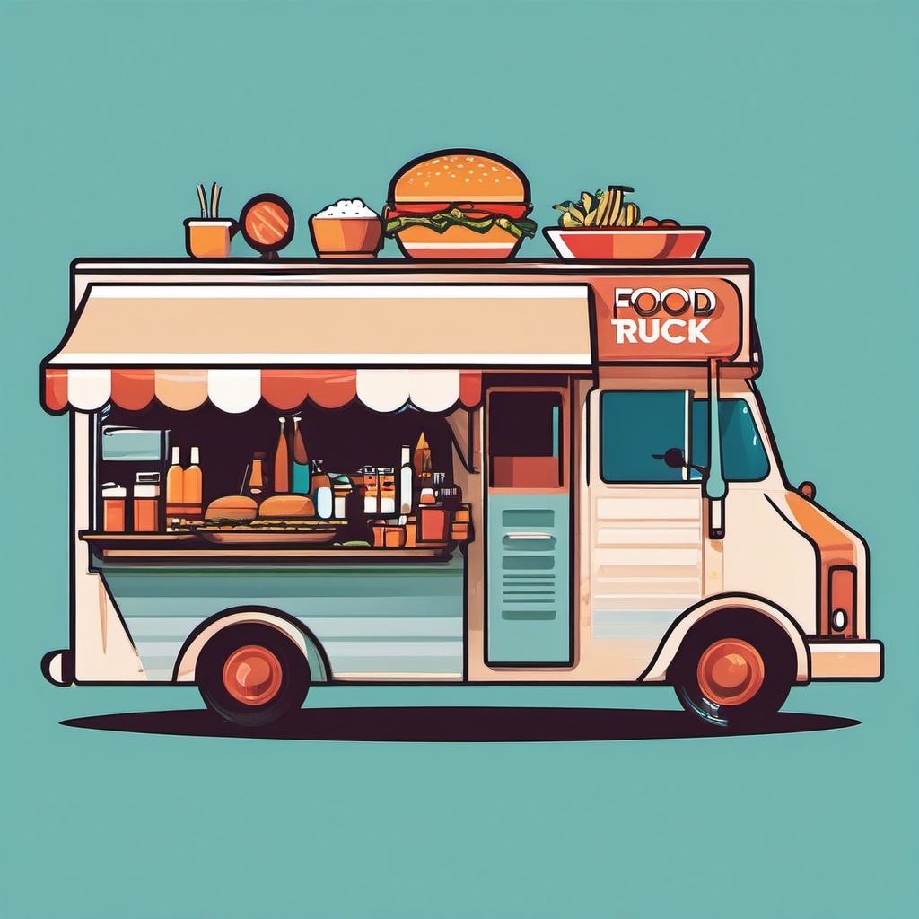 Food Truck Service Clipart - A food truck serving delicious dishes.  color vector clipart, minimal style