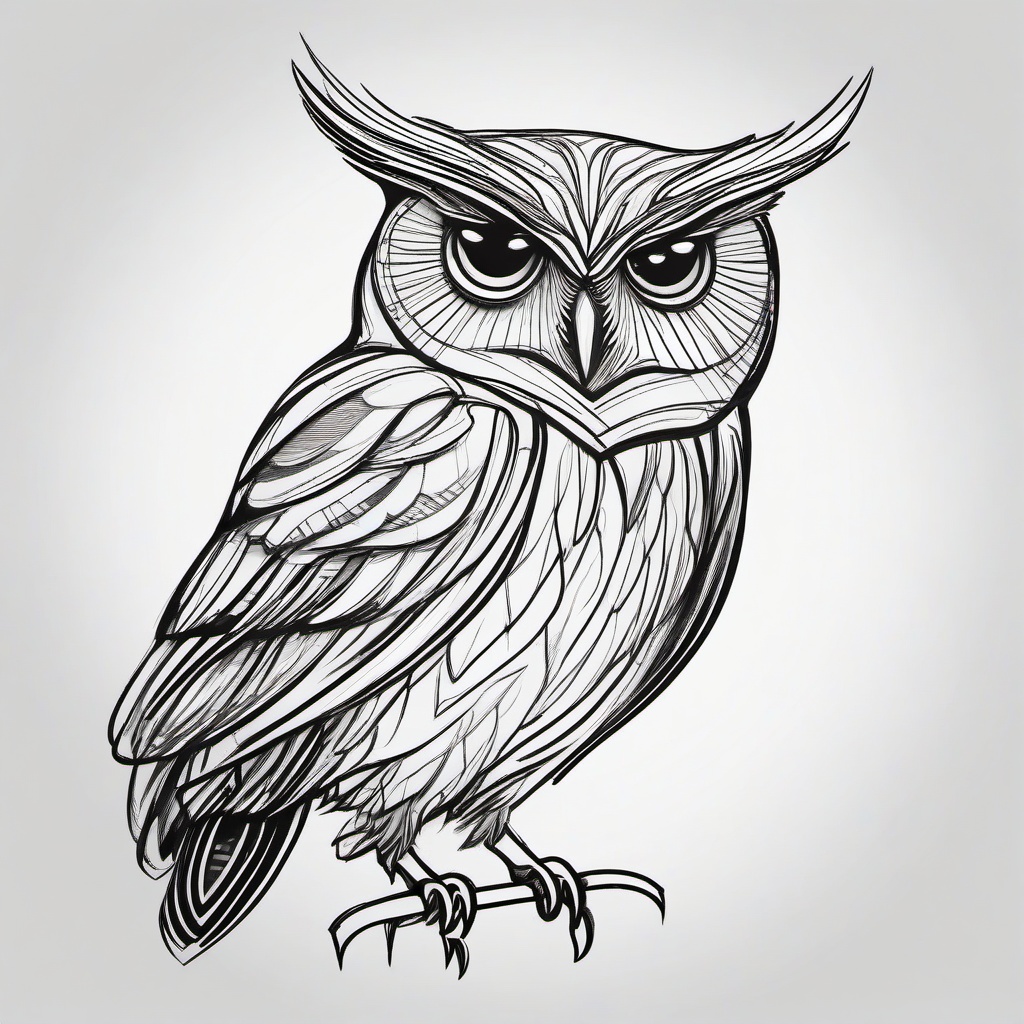 simple drawing of owl  minimal rough sketch scribbles,doodles,black and white