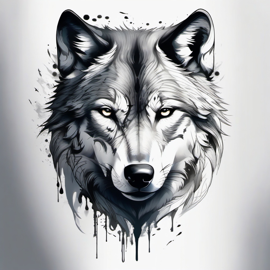 Wolf and Tattoo,harmonious fusion of human ink and the untamed essence of a wolf, alliance of souls. , tattoo design, white clean background